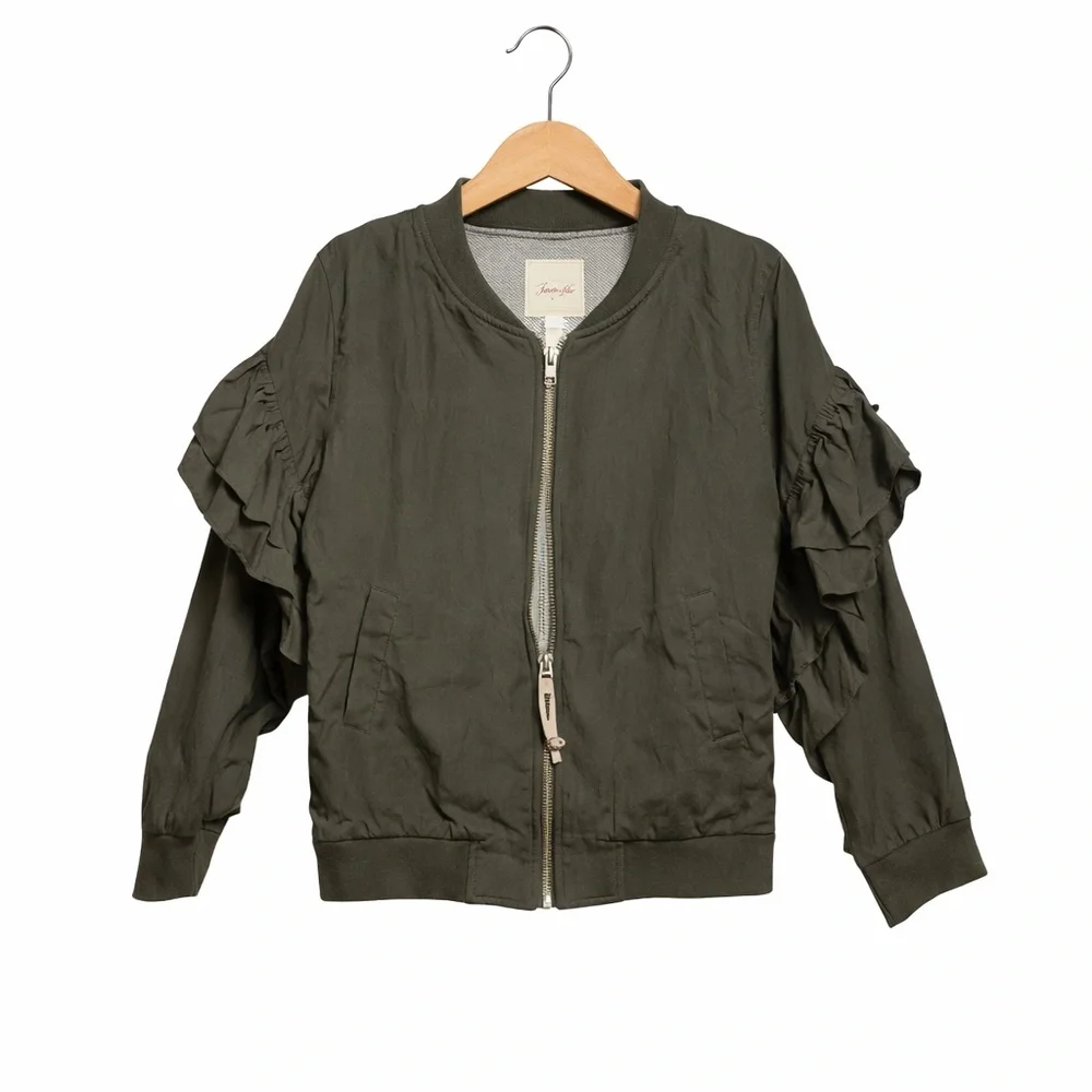 Cat & Jack Olive Green Jacket. Ruffle detail. Great Condition. Size 5